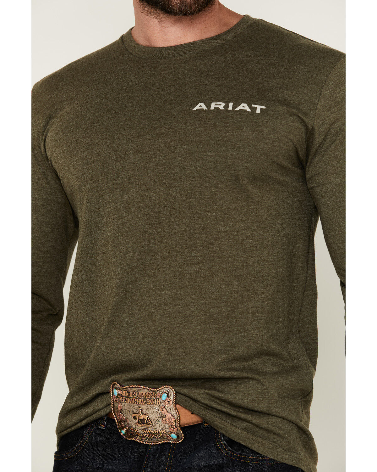 Image #4 - Ariat Men's Boarded Hex Flag Long Sleeve Graphic T-Shirt, Heather Green, hi-res