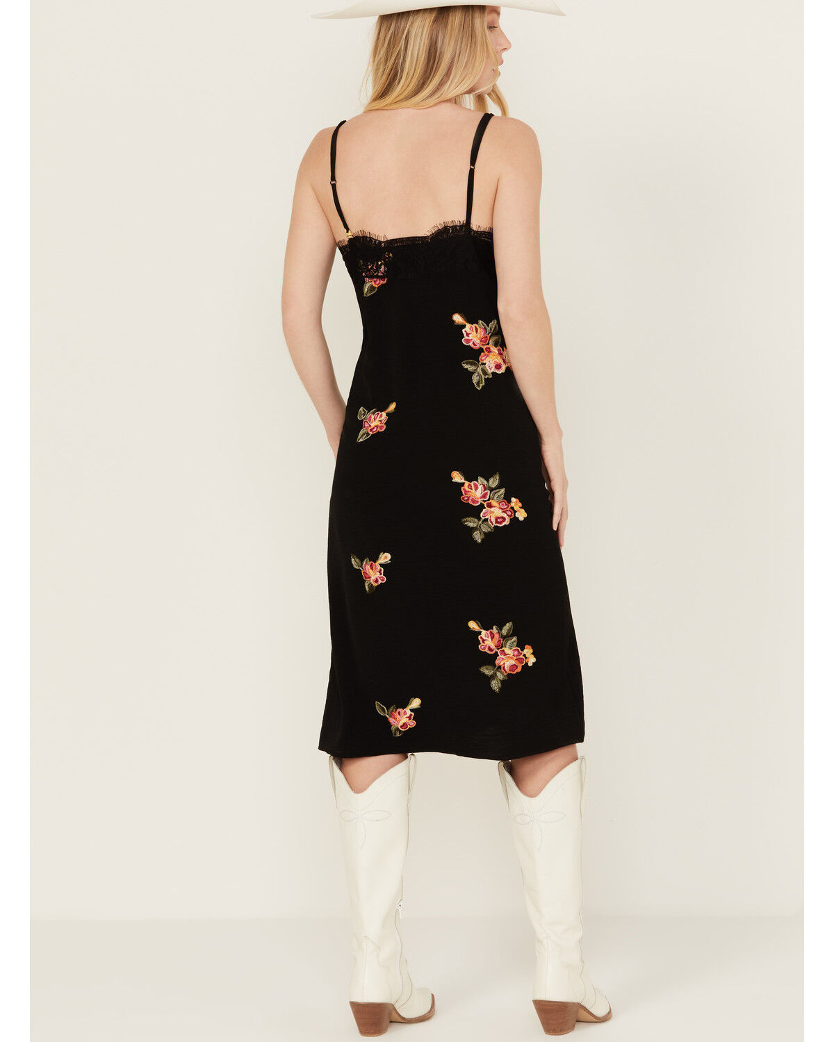 Image #4 - Wild Moss Women's Embroidered Slip Midi Dress, Black, hi-res