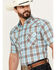 Image #2 - Ely Walker Men's Plaid Print Short Sleeve Pearl Snap Western Shirt, Aqua, hi-res