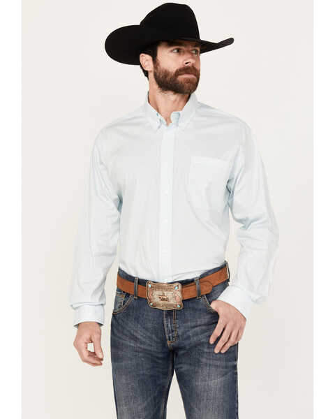 Cinch Men's Diamond Geo Print Long Sleeve Button Down Western Shirt, Light Blue, hi-res