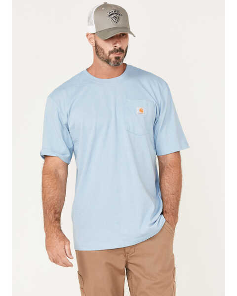 Image #1 - Carhartt Men's Loose Fit Heavyweight Logo Pocket Work T-Shirt, Light Blue, hi-res
