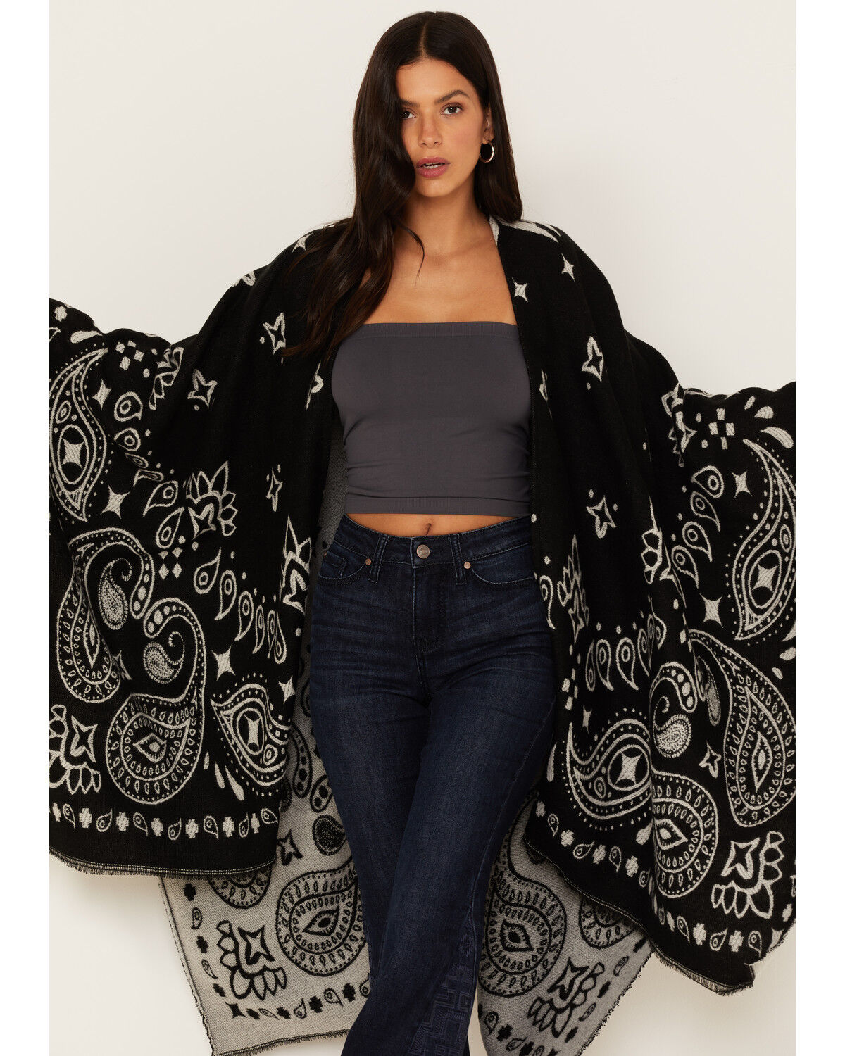 Image #3 - Idyllwind Women's Kyle Bandana Print Blanket Shawl, Black, hi-res