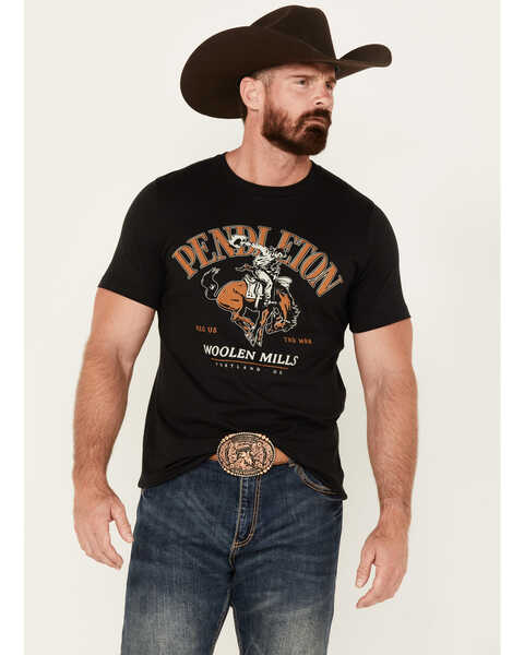Image #1 - Pendleton Men's Boot Barn Exclusive Bucking Horse Western Short Sleeve T-Shirt, Black, hi-res