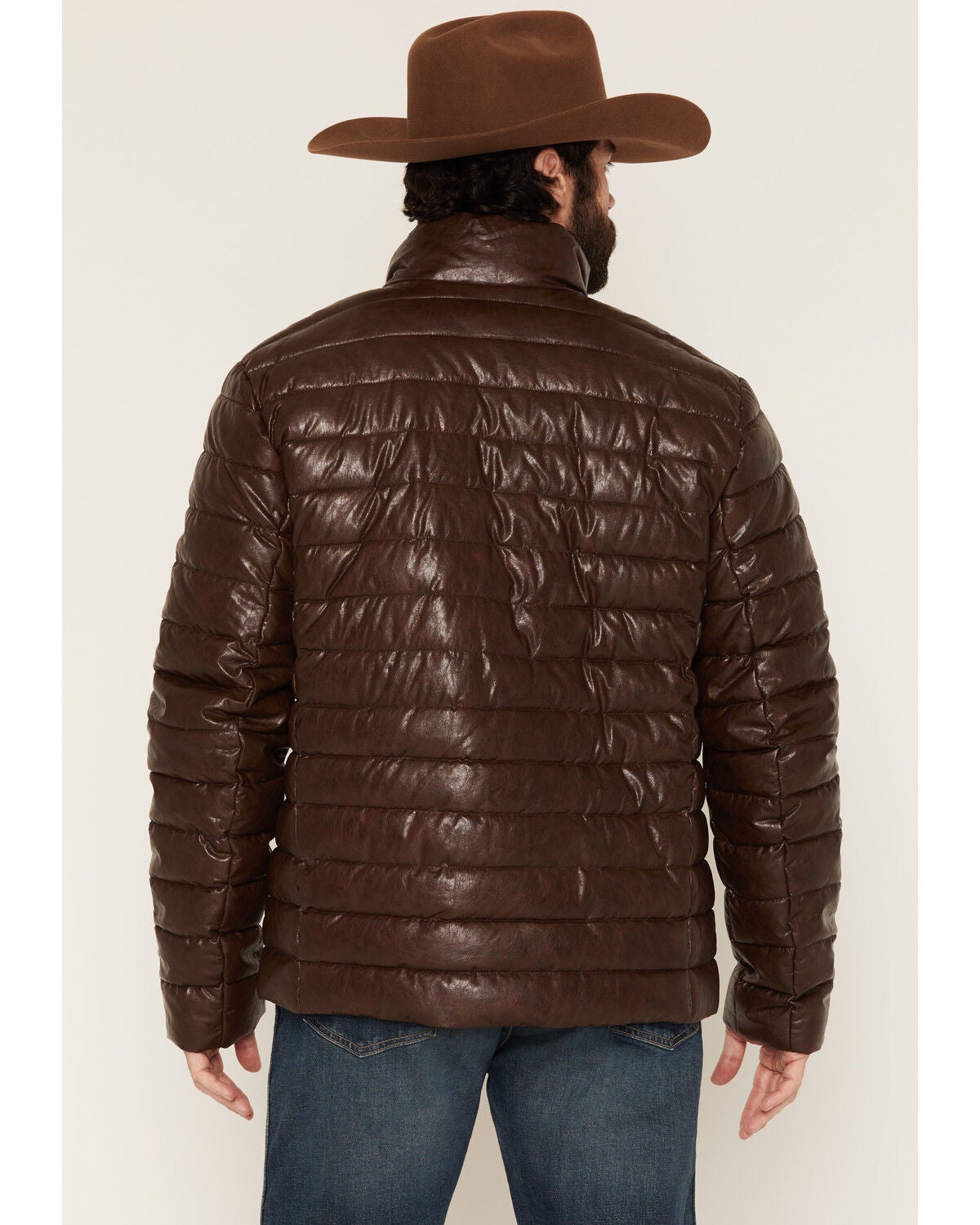 Image #4 - Panhandle Slim Men's Faux Leather Puffer Jacket, Chocolate, hi-res