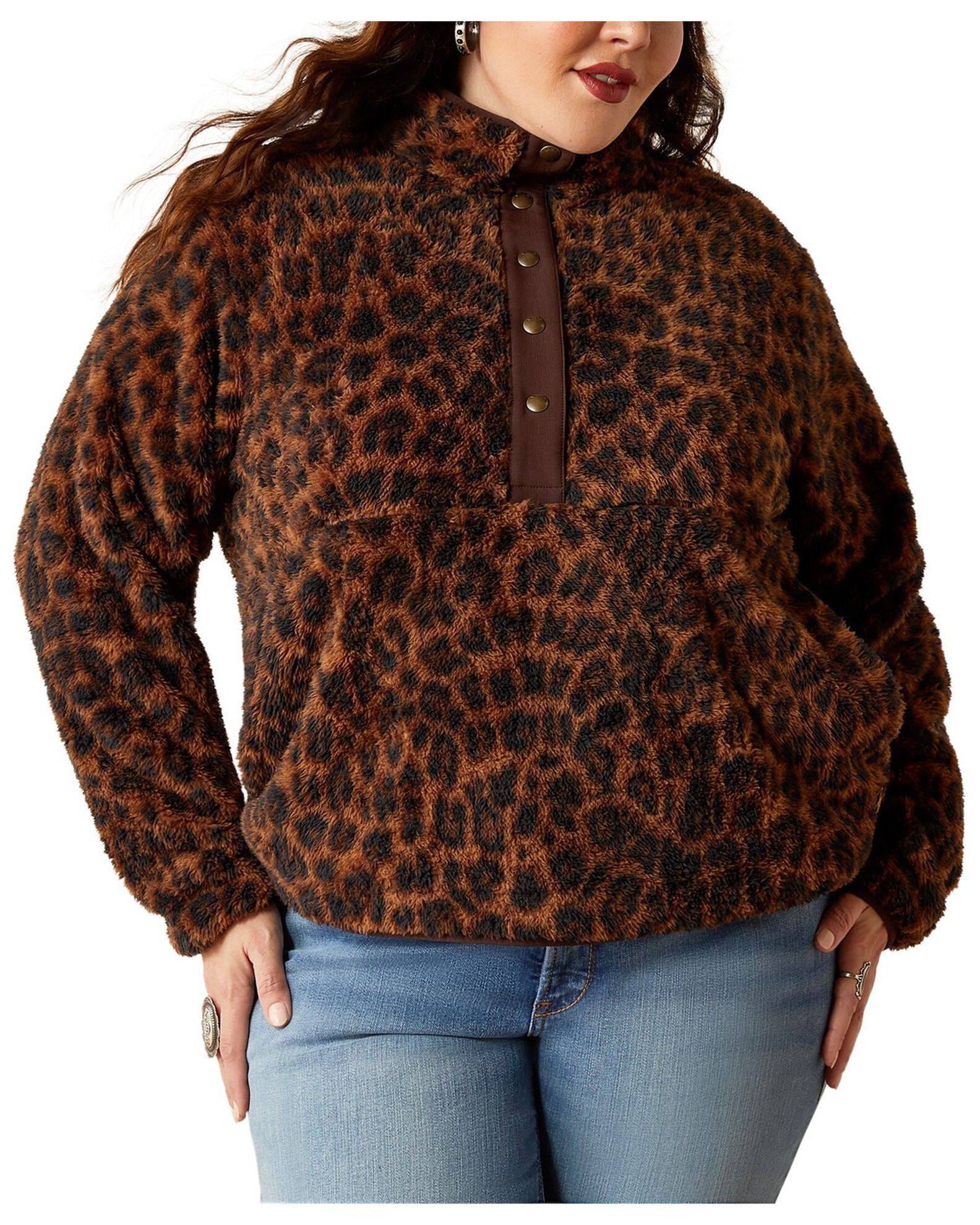 Ariat Women s Berber Leopard Print Sherpa Pullover Plus Country Outfitter
