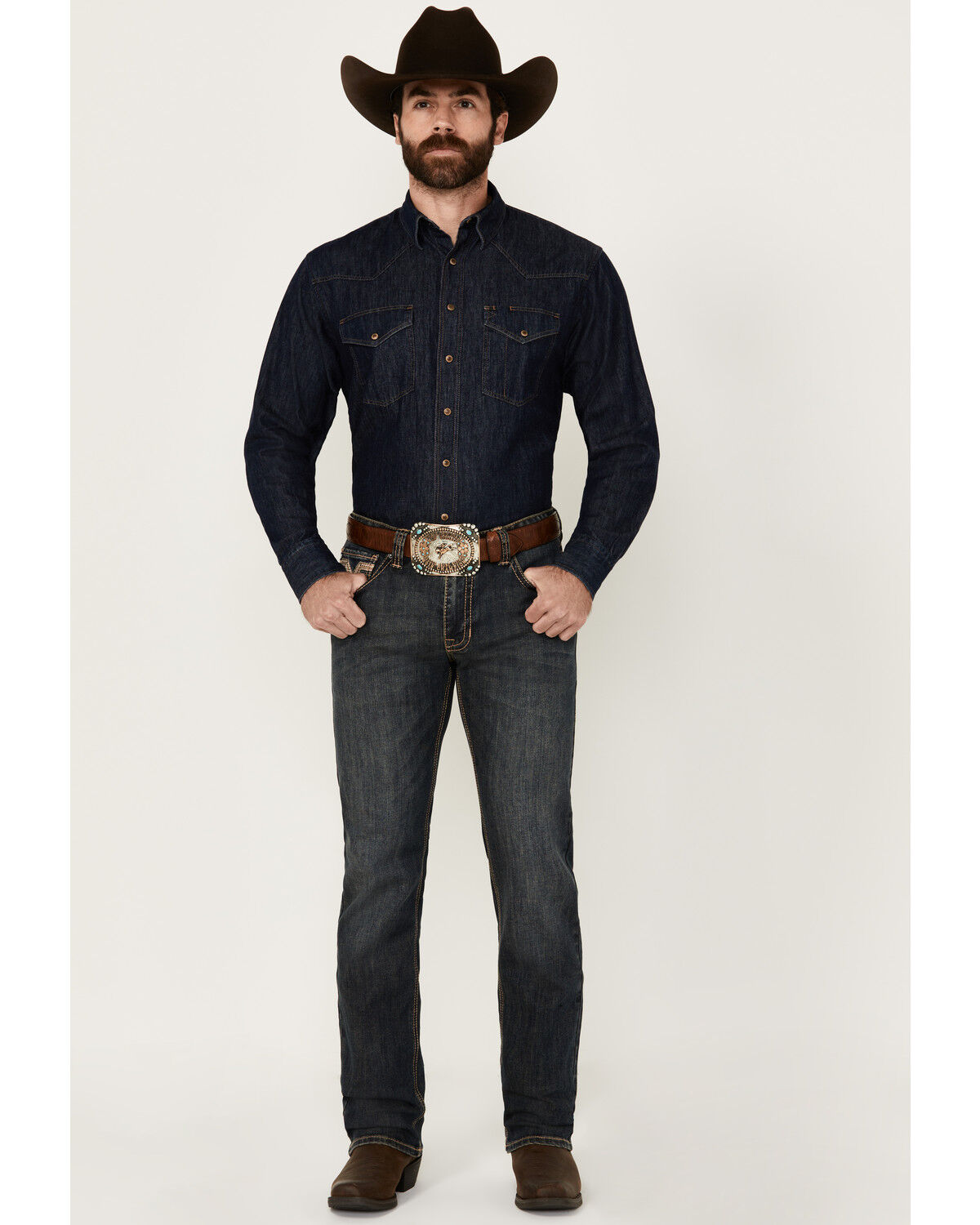 Image #1 - Rock & Roll Denim Men's Revolver Dark Wash Slim Straight Stretch Denim Jeans, Dark Wash, hi-res