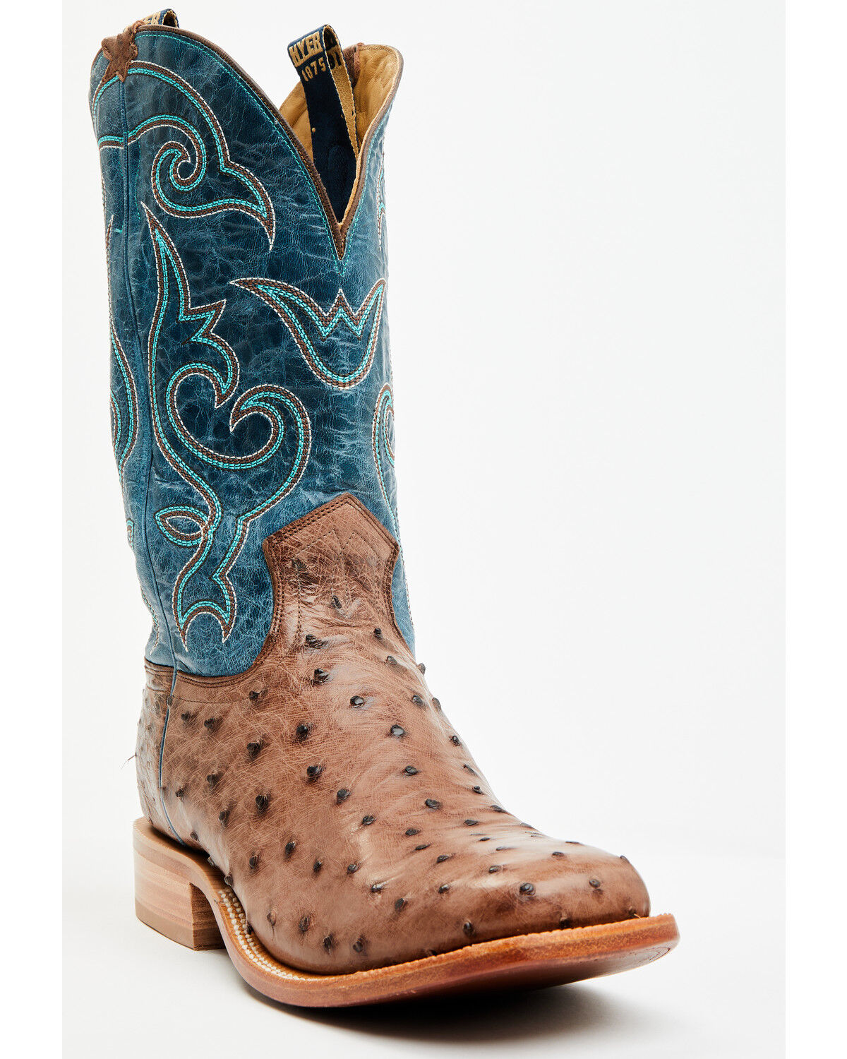 Image #1 - Hyer Men's Jetmore Exotic Ostrich Western Boots - Broad Square Toe, Brown, hi-res