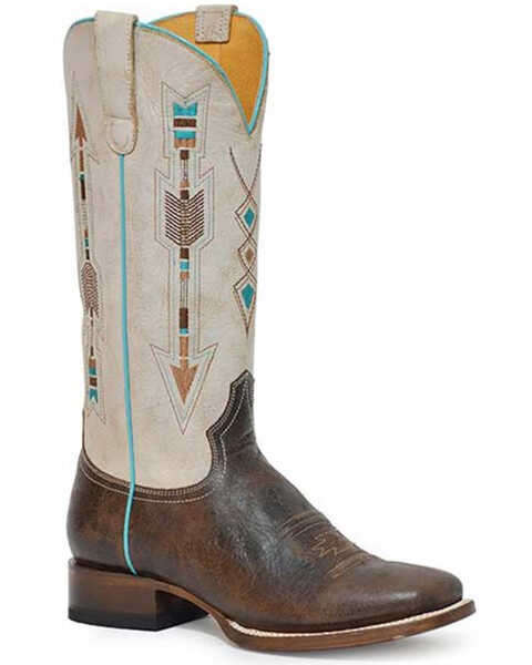 Image #1 - Roper Women's Arrows Embroidered Vintage Western Boots - Square Toe , Brown, hi-res