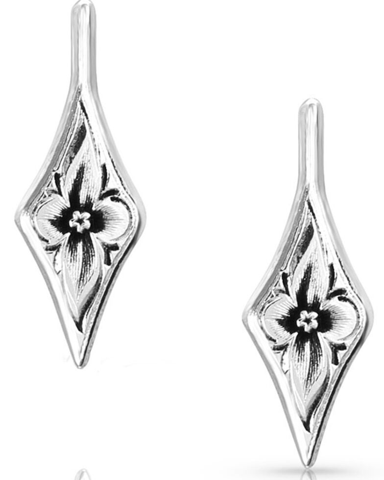 Montana Silversmiths Women's Antiqued Wildflower Diamond Earrings, Silver, hi-res