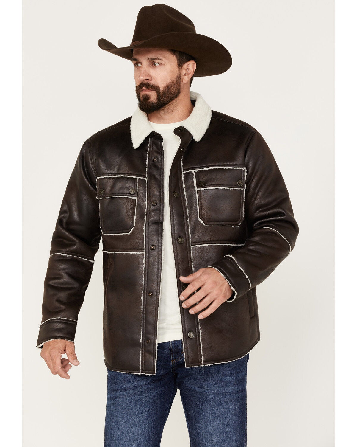 Image #1 - Cody James Men's Carmine Faux Shearling Shacket, Brown, hi-res
