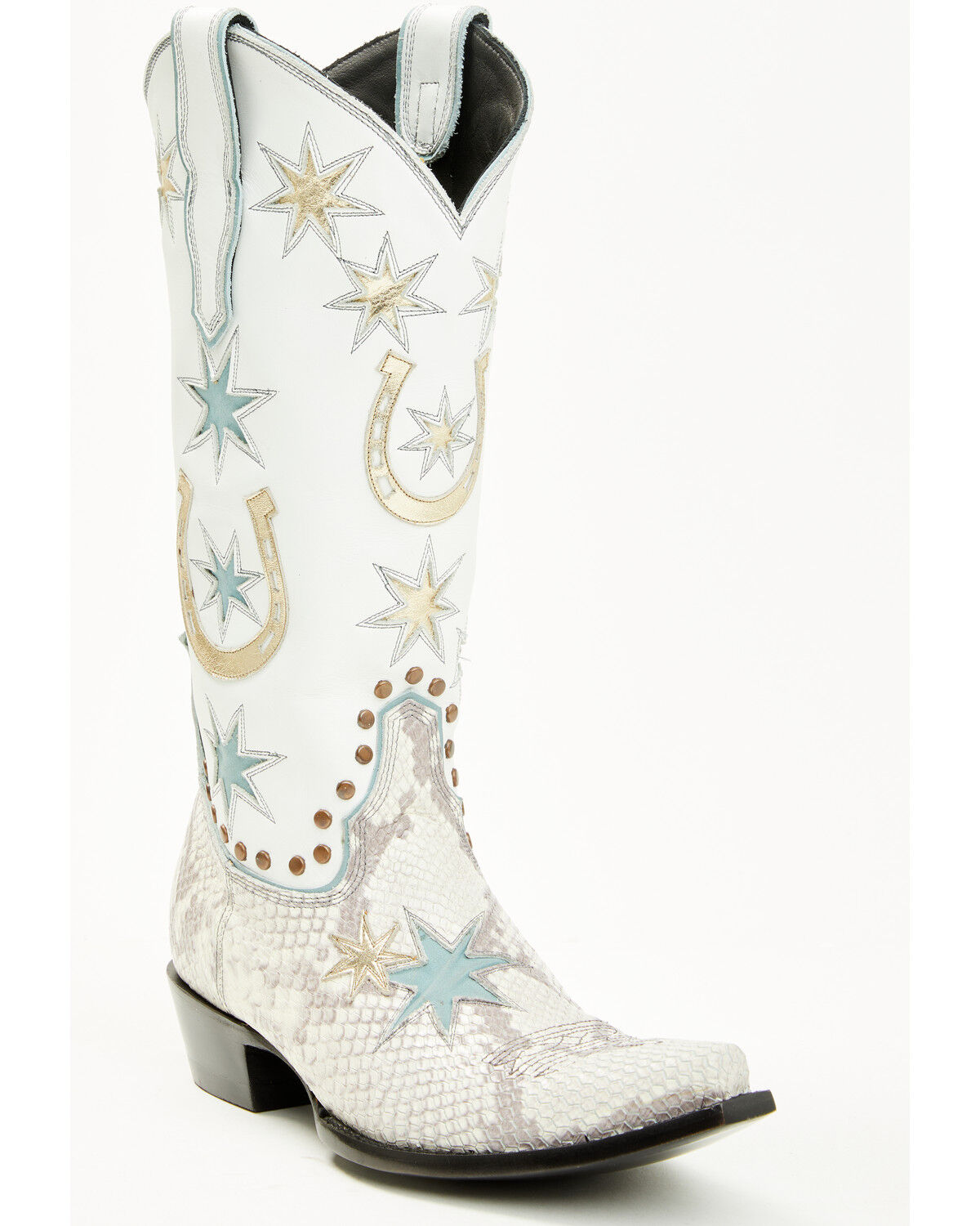 Image #1 - Old Gringo Women's Lucky Star Exotic Python Tall Western Boots - Snip Toe, White, hi-res