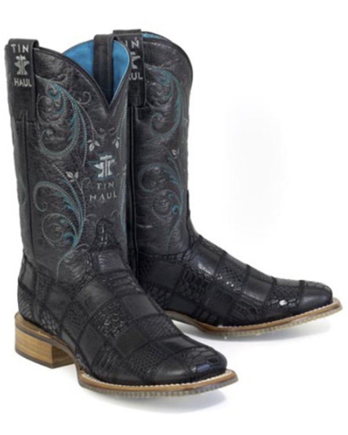 Tin Haul Women's Checker'd Western Boots - Broad Square Toe, Black, hi-res