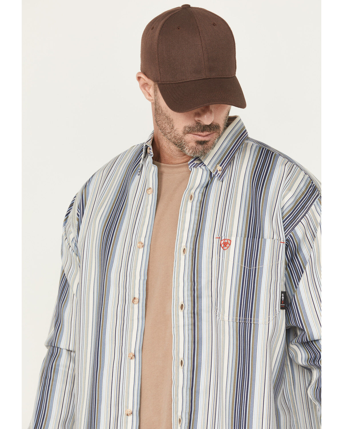 Image #2 - Ariat Men's FR Sunset Striped Print Long Sleeve Button-Down Work Shirt, Navy, hi-res