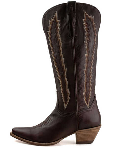 Image #3 - Dan Post Women's Mahan Feather Embroidery Western Boots - Snip Toe, Brown, hi-res