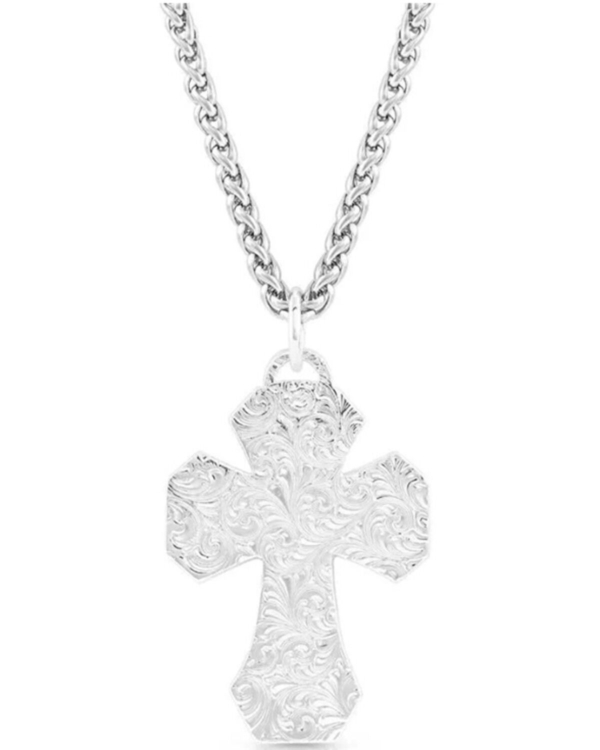 Image #2 - Montana Silversmiths Men's Blessed American Made Cross Necklace, Silver, hi-res