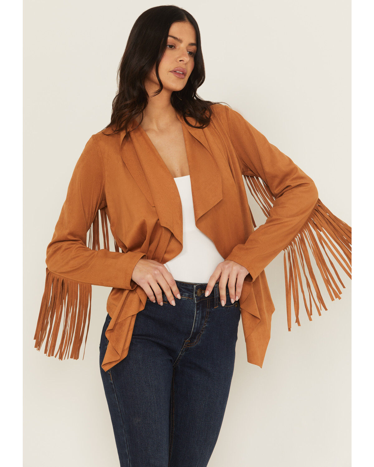 Image #1 - Shyanne Women's Cascade Front Fringe Faux Suede Fringe Jacket, Pecan, hi-res