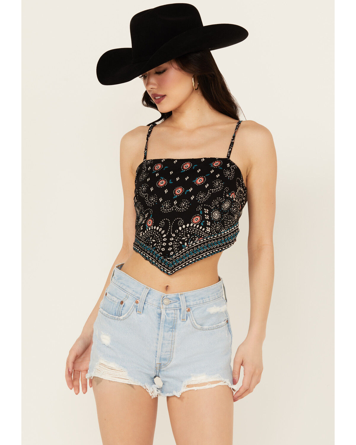 Image #1 - Angie Women's Bandana Print Top, Black, hi-res