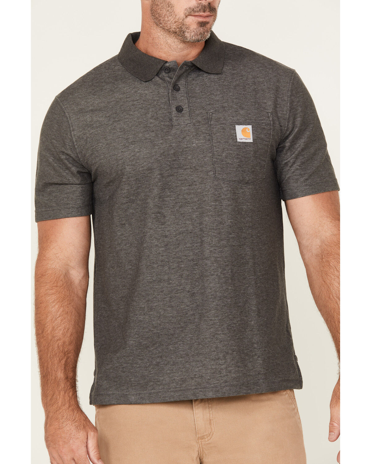 Image #3 - Carhartt Men's Loose Fit Midweight Short Sleeve Button-Down Polo Shirt, Heather Grey, hi-res