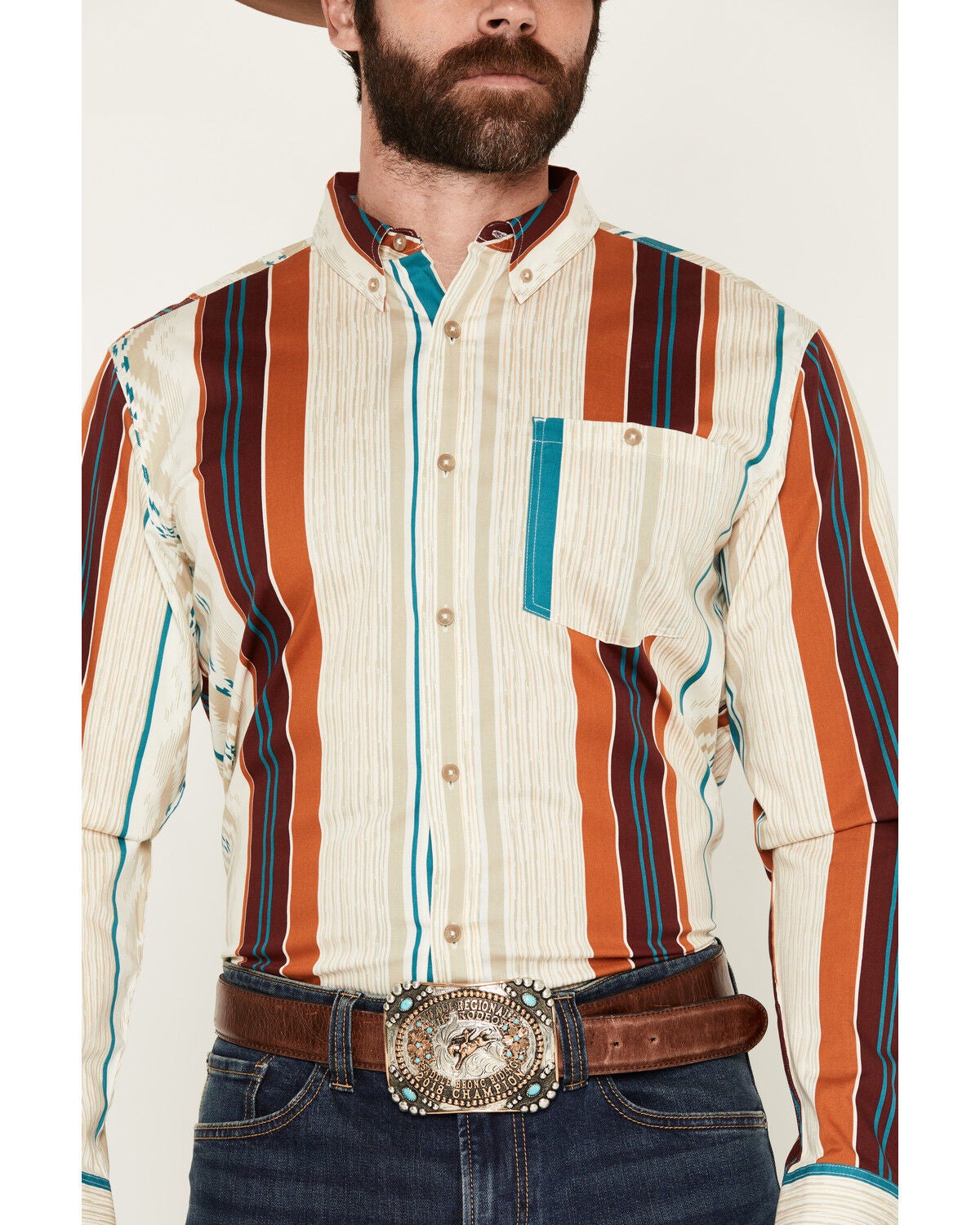 Image #3 - RANK 45&reg; Men's Georgia Line Southwestern Stripe Print Long Sleeve Button-Down Stretch Western Shirt, Ivory, hi-res