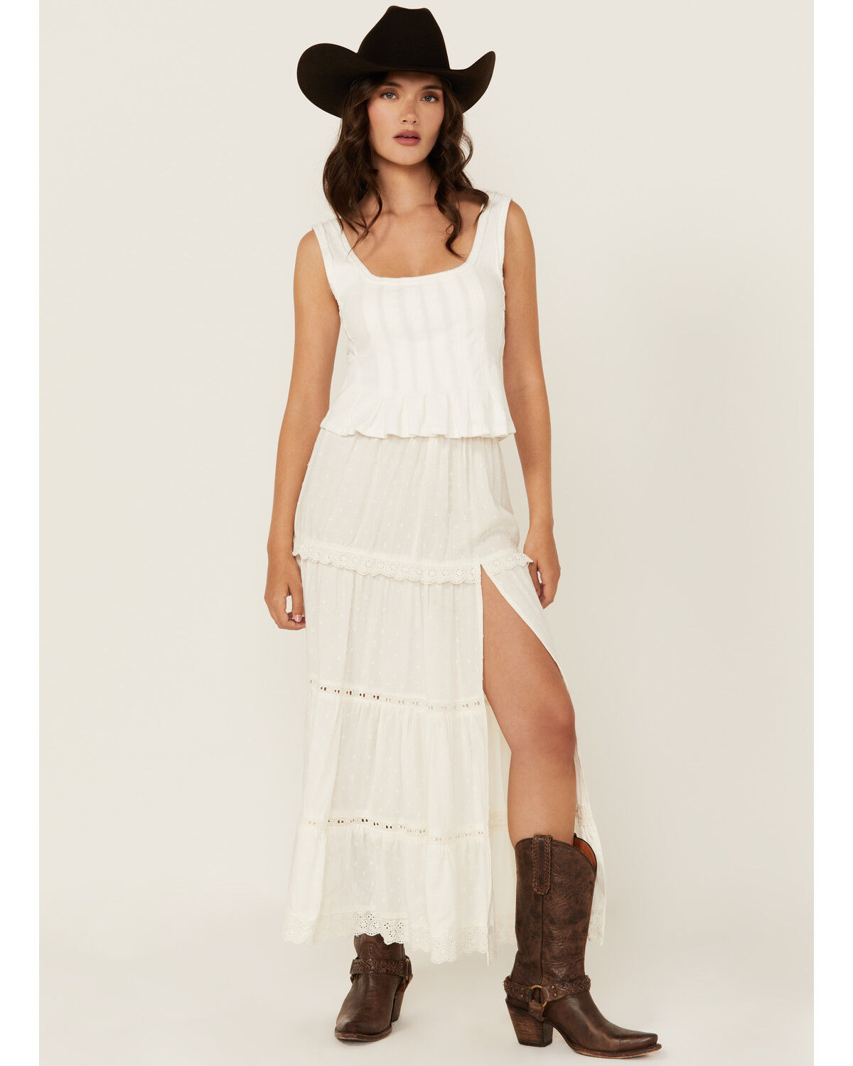 Image #1 - Angie Women's Tiered Midi Skirt, Ivory, hi-res