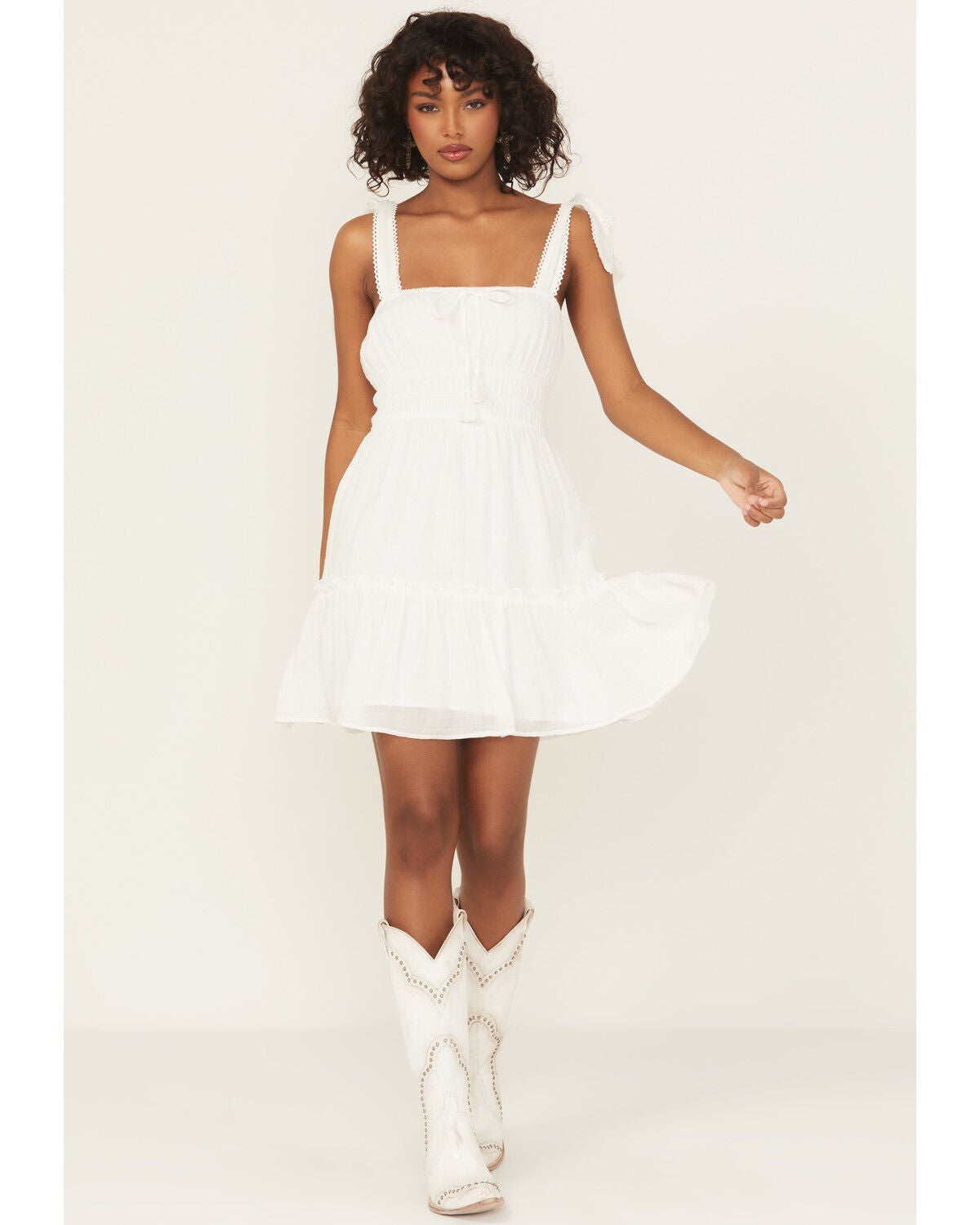 Ash & Violet Women's Solid Bow Sleeveless Mini Dress, White, hi-res