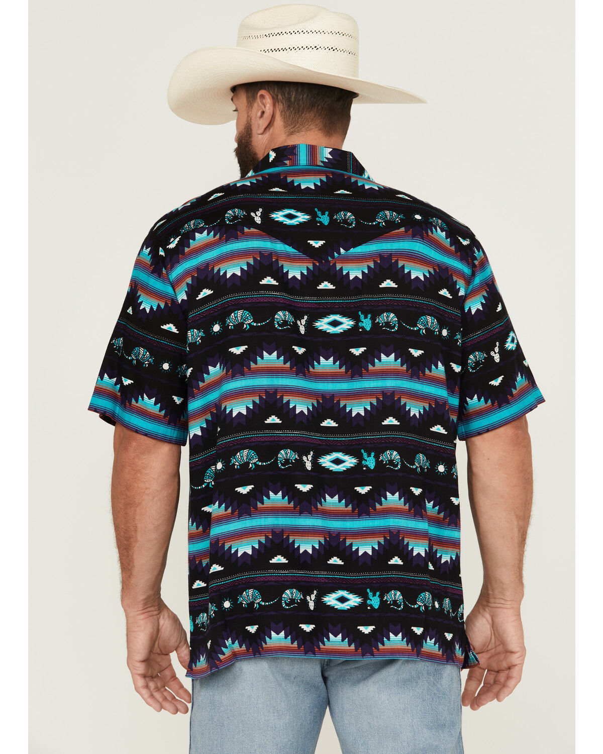 Image #4 - Wrangler Men's Southwestern Striped Short Sleeve Snap Western Shirt, Black, hi-res