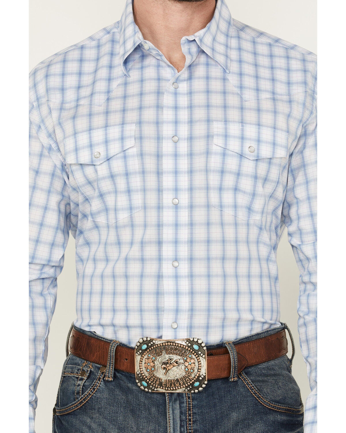 Image #3 - Wrangler Men's Plaid Print Long Sleeve Snap Stretch Western Shirt - Big, Blue, hi-res