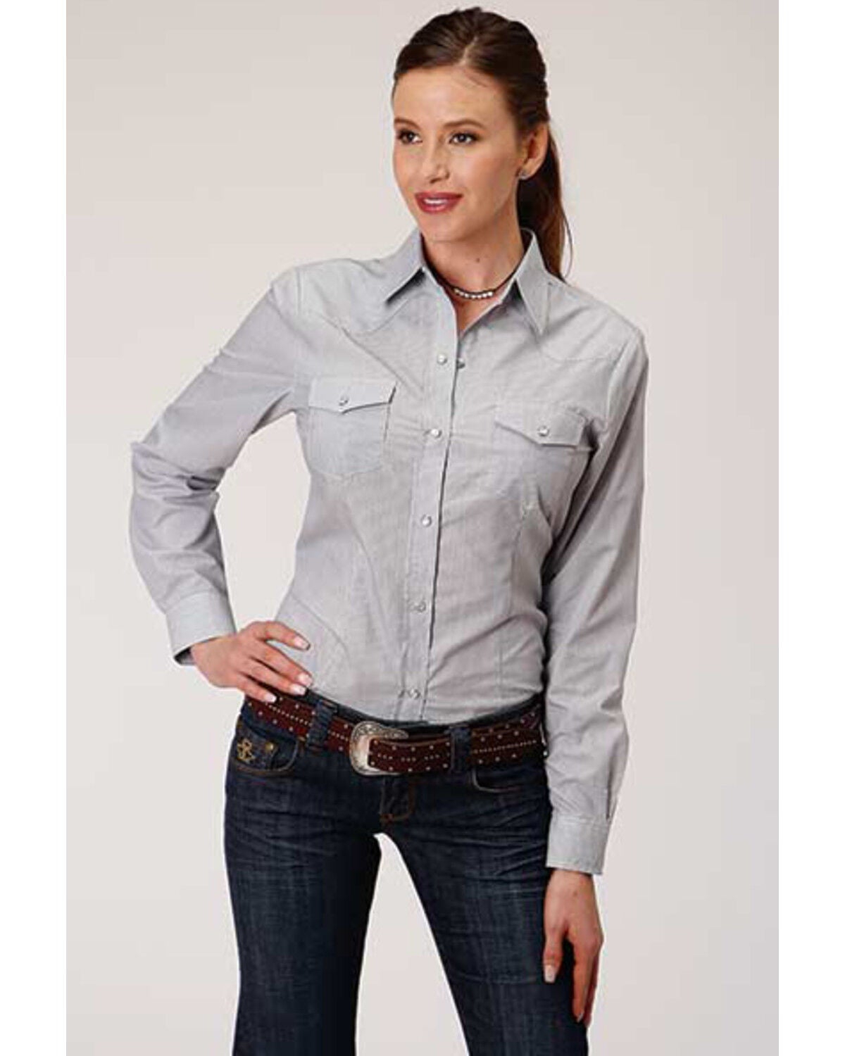 White Stripe Snap Front Western Shirt 