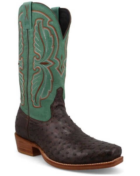 Twisted X Men's Reserve Exotic Full Quill Ostrich Western Boots - Square Toe , Jade, hi-res
