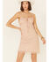 Miss Me Women's Dobby Dot Scrunch Strappy Dress, Blush, hi-res
