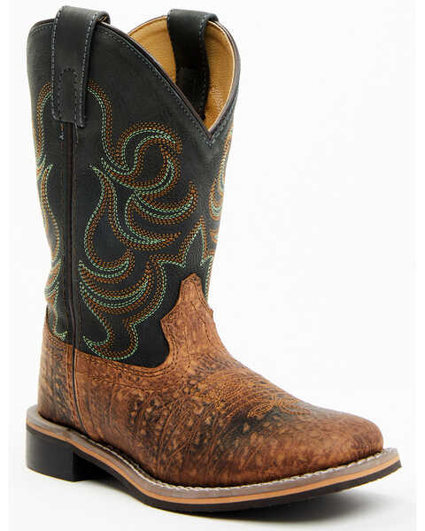 Smoky Mountain Boys' Jesse Bison Leather Print Boot - Square Toe, Brown, hi-res