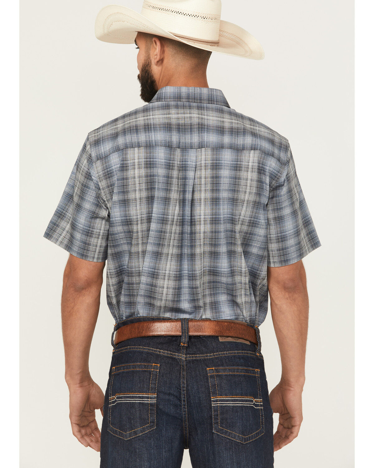 Image #4 - Cody James Men's Nevada Plaid Print Short Sleeve Button-Down Stretch Western Shirt, Blue, hi-res