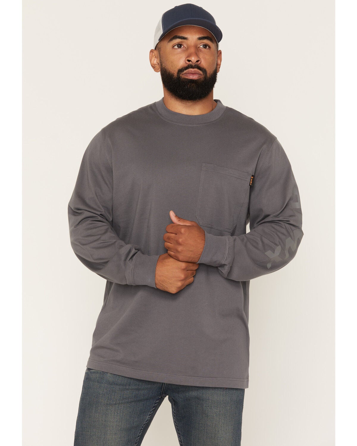 Hawx Men's Logo Graphic Long Sleeve Work T-Shirt, Charcoal, hi-res