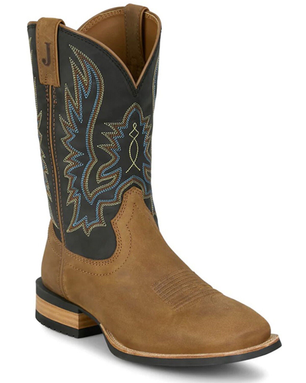 Justin Men's Outlaw Rustle Performance Western Boots - Broad Square Toe, Black, hi-res