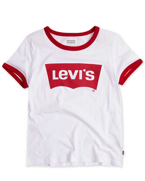 Levi's Girls' Batwing Logo Short Sleeve Ringer Tee, White, hi-res