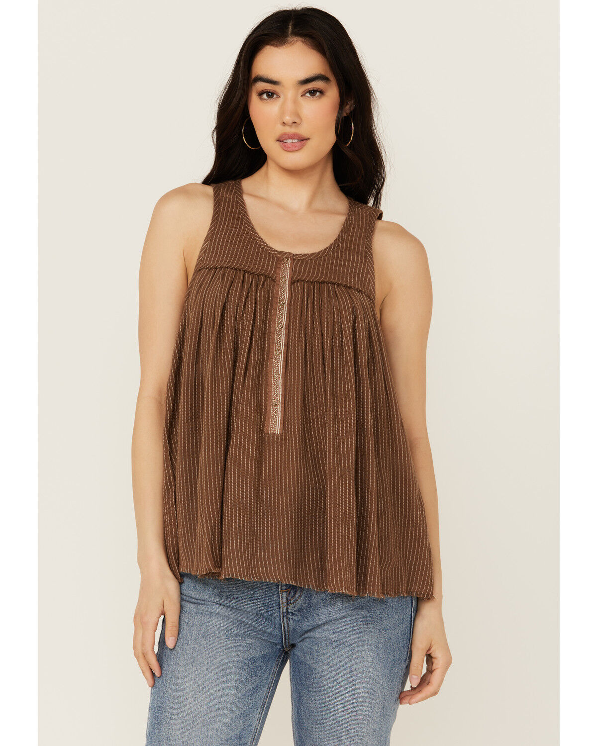 Image #1 - Cleo + Wolf Women's Betty Striped Print Tank Top, Sage, hi-res