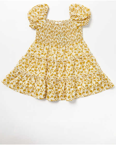 Yura Toddler Girls' Leaf Print Ruffle Dress, Mustard, hi-res