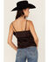 Image #4 - Shyanne Women's Solid Satin Ruffle Front Tank Top, Chocolate, hi-res