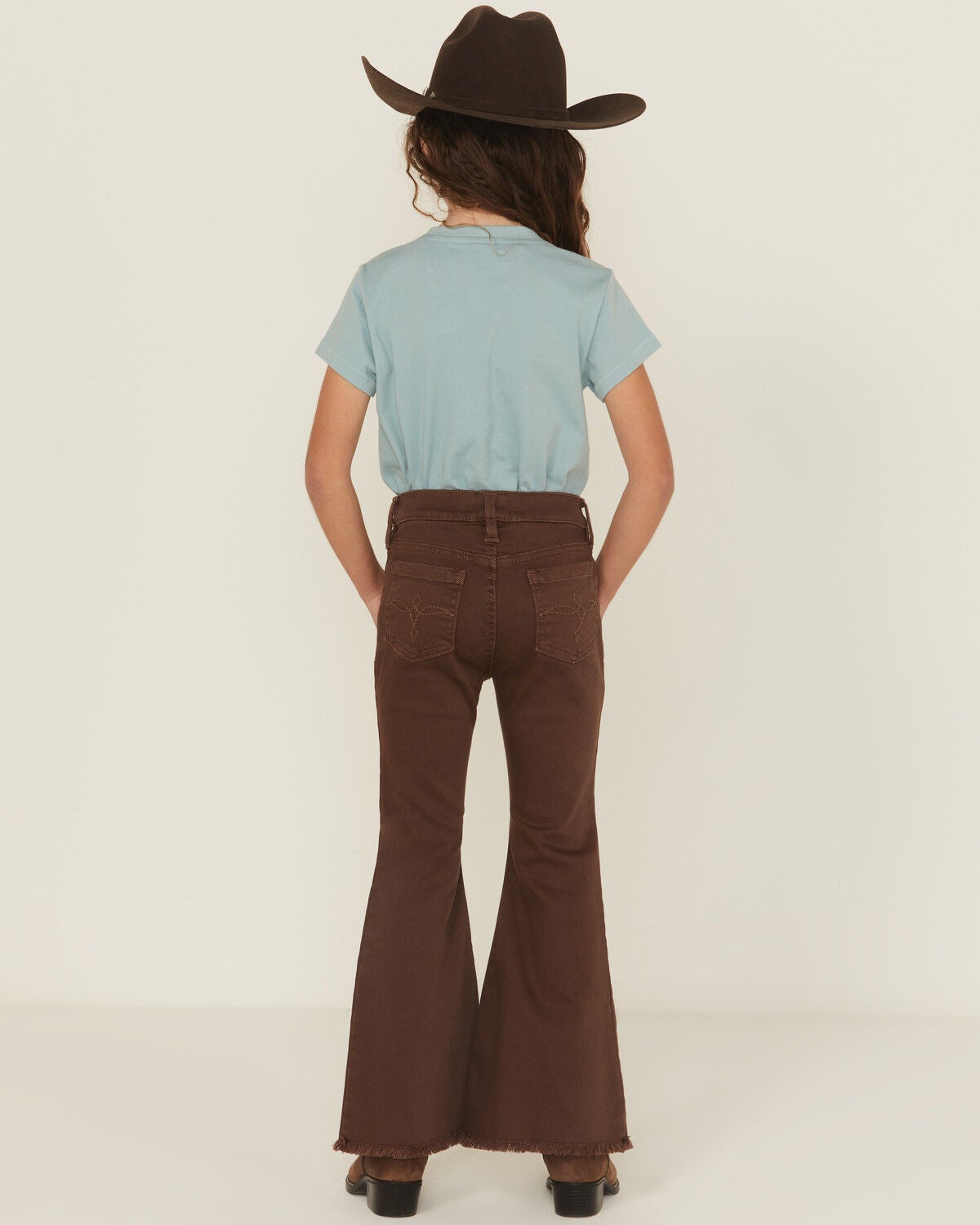 Image #3 - Shyanne Little Girls' Pull-On Flare Stretch Denim Jeans, Brown, hi-res
