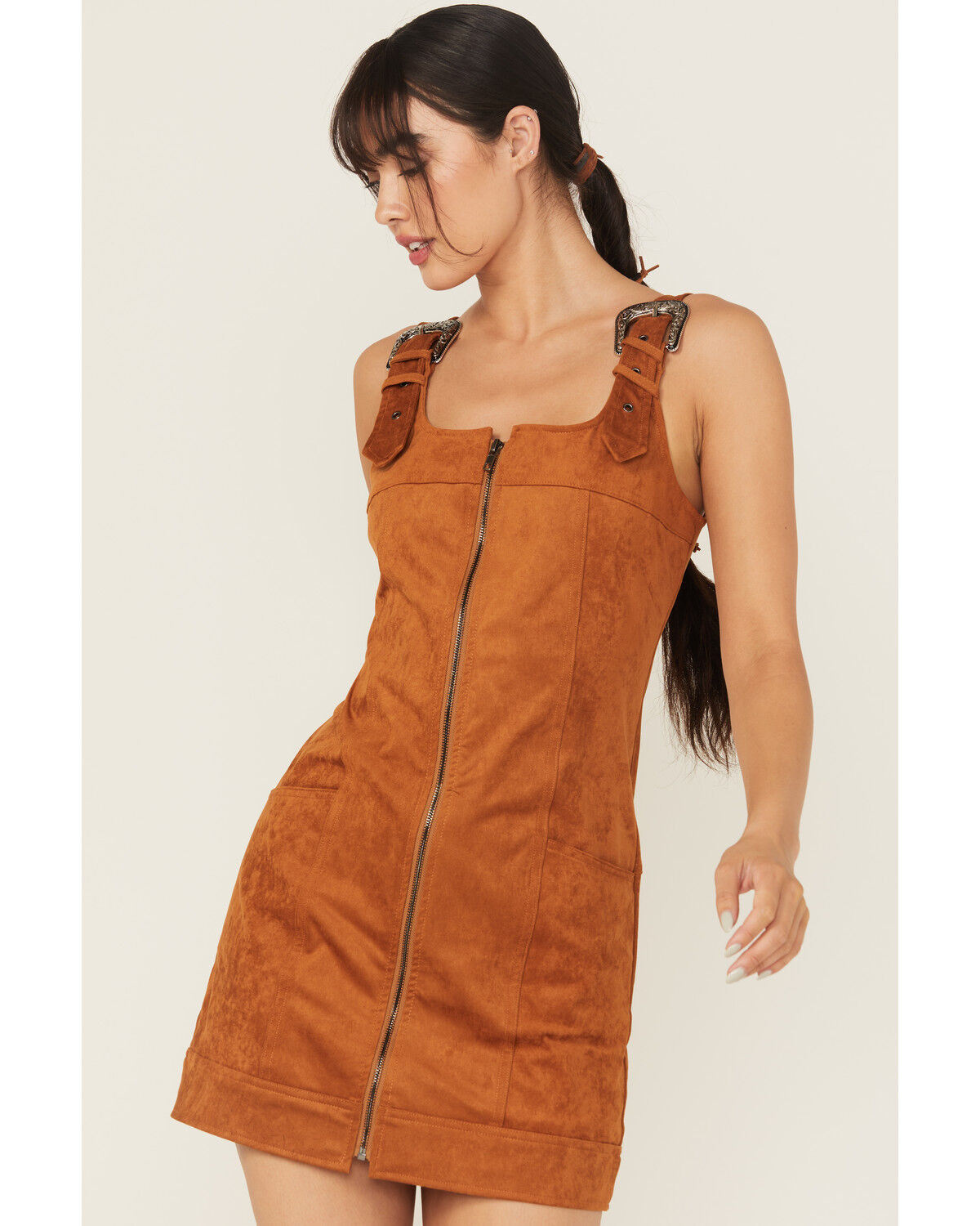 Image #2 - Blue B Women's Buckle Strap Mini Dress, Caramel, hi-res