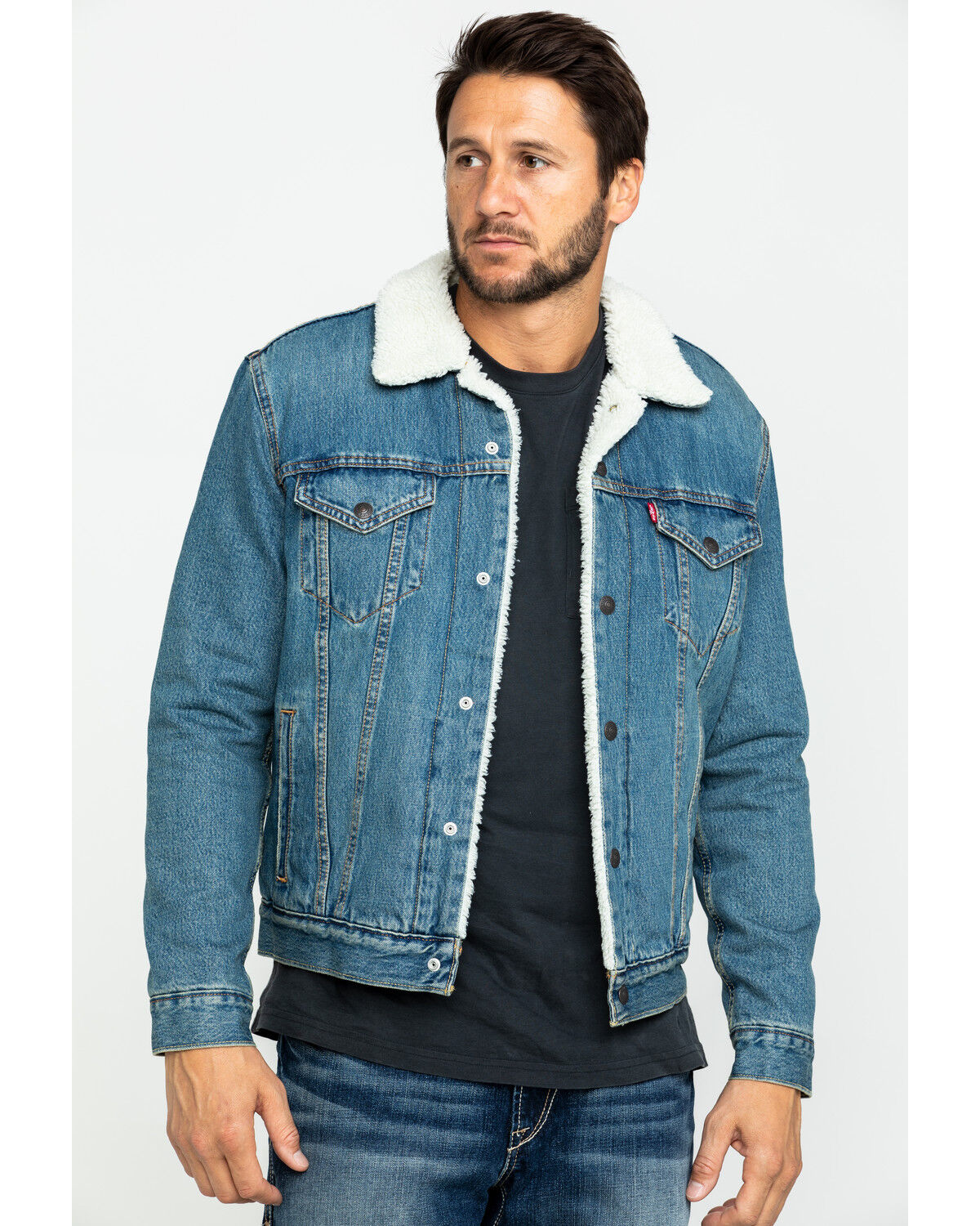 Image #1 - Levi's Men's Juniper Sherpa Lined Trucker Denim Jacket, Blue, hi-res