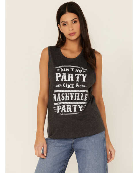 Ali Dee Women's Gray Whiskey Weekend Graphic Tank, Charcoal, hi-res