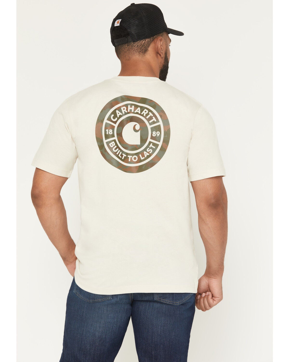 Carhartt Men's Camo Print Logo Relaxed Fit Short Sleeve Pocket T-Shirt, Oatmeal, hi-res
