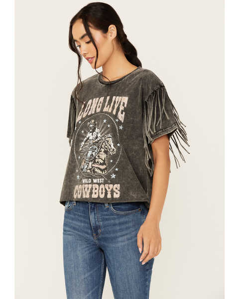 Youth in Revolt Women's Fringe Long Live Cowboys Graphic Tee, Black, hi-res