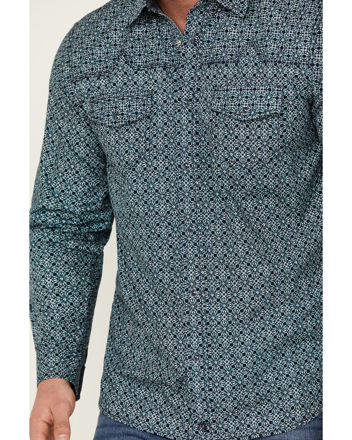 Image #3 - Moonshine Spirit Men's Old Fashioned Medallion Print Long Sleeve Pearl Snap Western Shirt, Navy, hi-res