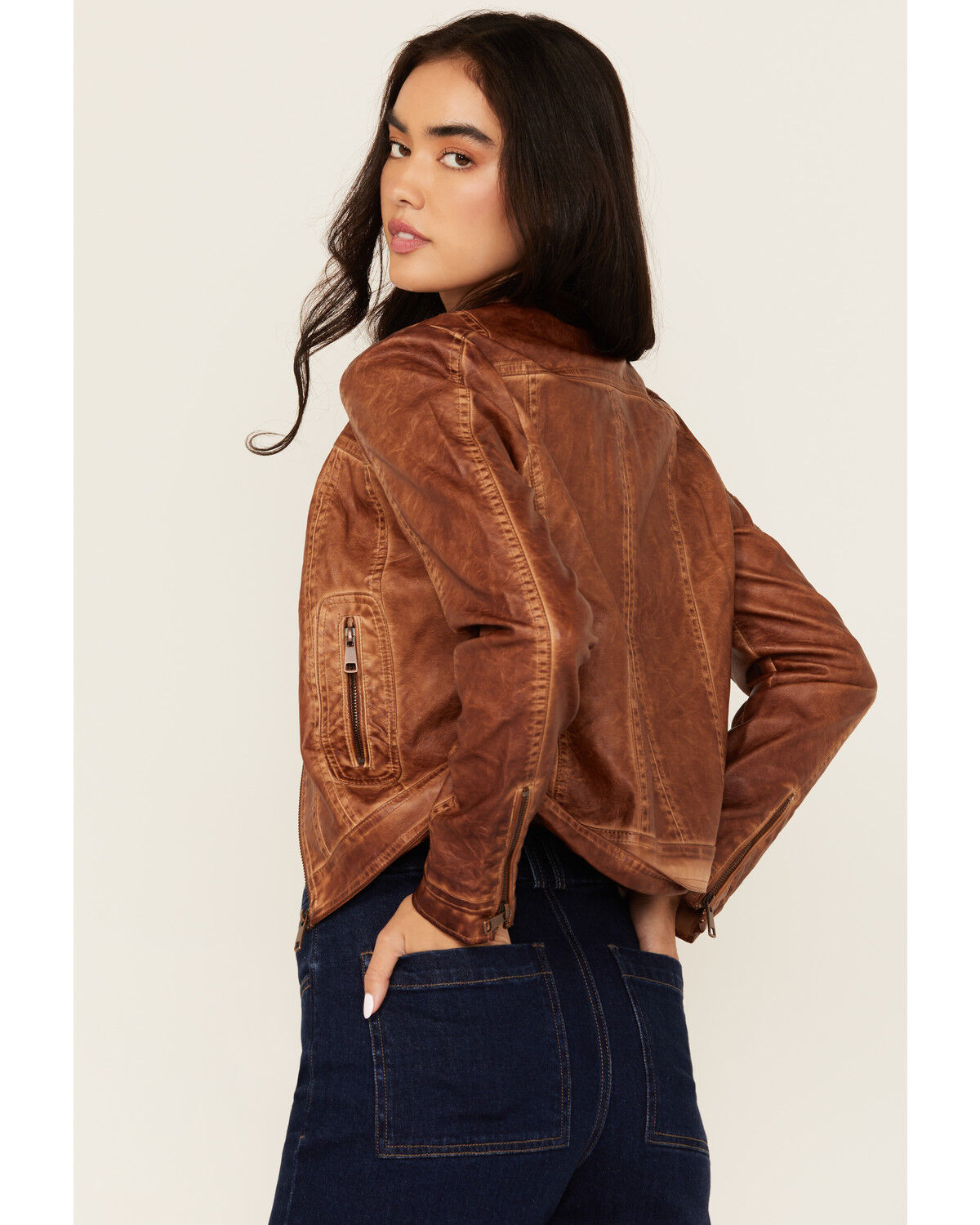 Image #4 - 26 International Women's Faux Leather Jacket, Brown, hi-res