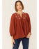 Image #1 - Flying Tomato Women's Embroidered Long Sleeve Peasant Top, Rust Copper, hi-res