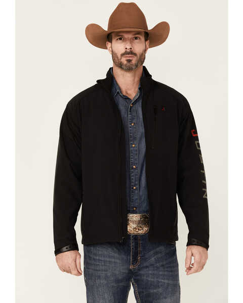 Justin Men's Solid Stillwater Logo Sleeve Zip-Front Fleece Jacket , Black, hi-res
