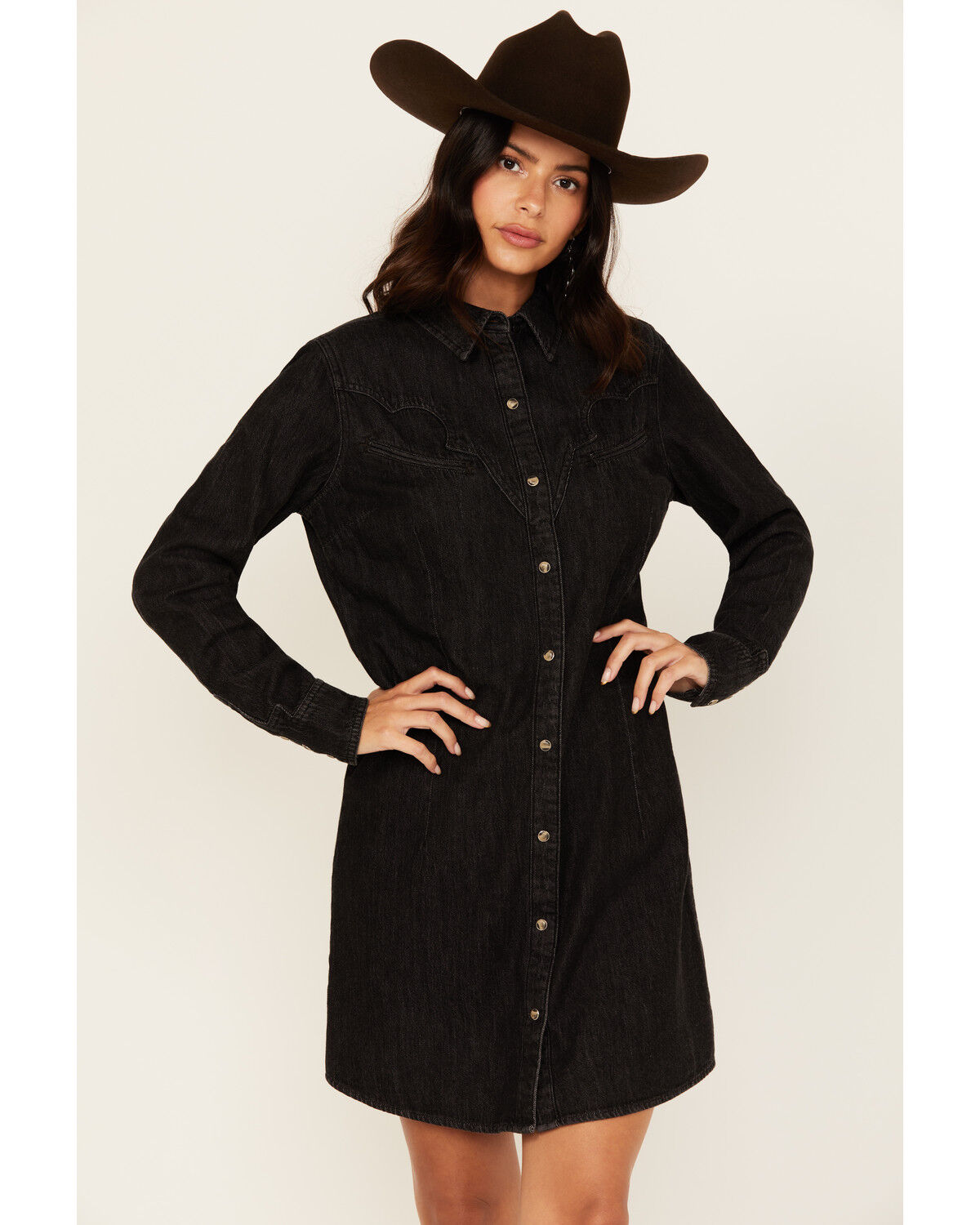 Image #1 - Wrangler Retro Women's Long Sleeve Denim Mini Dress, Black, hi-res