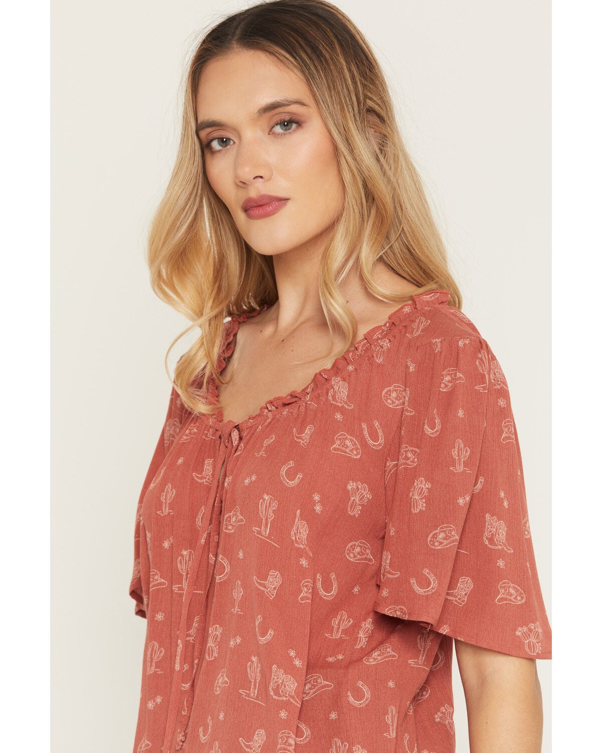 Image #2 - Wild Moss Women's Western Print Short Sleeve Shirt, Rust Copper, hi-res
